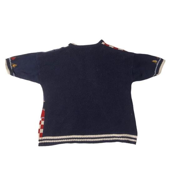 VTG NORTHERN ISLES HAND KNIT SHORT SLEEVED Nautical SWEATER Americana Sailor 1X - Picture 3 of 4
